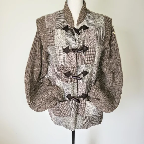 Vintage Irish Wool Patchwork Sweater Coat - Picture 1 of 8